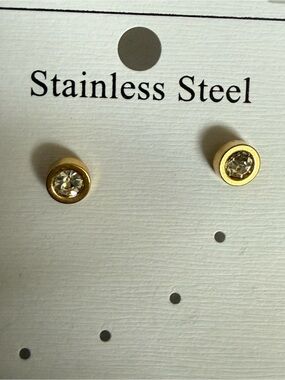Gold Crystal Bezel Stud Earrings – Stainless Steel
